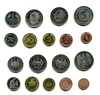 ФРГ набор из 9 монет 1976 J (1, 2, 5, 10, 50 пфеннигов, 1, 2, 2, 5 марок) PROOF N5-21