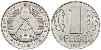 ГДР 1 пфенниг 1968 A KM 8.1 алюминий 99-913