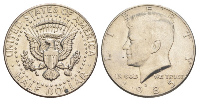 США 1/2 доллара (50 центов) 1983 D, Джон Кеннеди KM A202b медь плакированная медно-никелем aUNC 4367-825