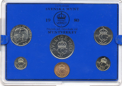 Швеция набор монетного двора из 6 монет 1980 в пластике, Карл XVI Густав (1973- ) KM MS15 UNC 4-3-6-127
