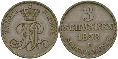 Ольденбург 3 шварена 1858 В KM 191(C57) медь 65-713
