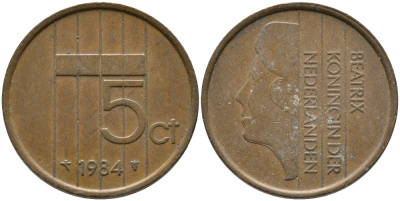 НИДЕРЛАНДЫ 5 ЦЕНТОВ 1984 БЕАТРИКС KM 202 бронза 65-1242