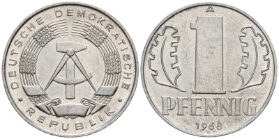 ГДР 1 пфенниг 1968 A KM 8.1 алюминий 99-913