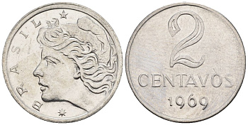 Бразилия 2 сентаво 1969  KM 576.2, Schon 81a нержавеющая сталь  aUNC  4609-927