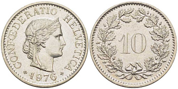 Швейцария 10 раппенов 1976 KM 27 медно-никель 4396-563
