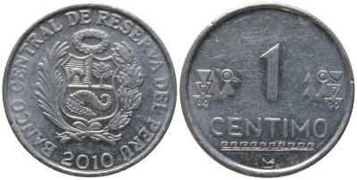 Перу 1 сентимо 2010 LIMA KM 303.4a, Schon 102a алюминий UNC 4532-1138