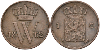Нидерланды 1 цент 1862 Виллем III (1849-1890) KM 100 медь 4575-925
