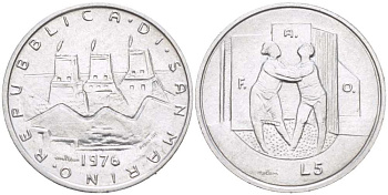 Сан-Марино 5 лир 1976 FAO KM 53 алюминий 217-533