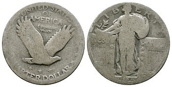 США 25 центов (квотер) 1925 шагающая свобода KM 145 серебро 4383-1046