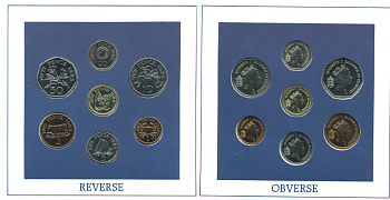 Гернси набор из 7 монет 1985 официальный набор, в оригинальном картонном буклете BUNC 1-4-1-13