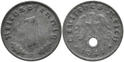 ГЕРМАНИЯ 1 РЕЙХСПФЕННИГ 1941 D KM 97, J.369 цинк 96-669