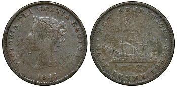 Канада 1/2 пенни 1843 Новый Брауншвейг (Нью-Брансуик) KM 1 медь 4132-1147