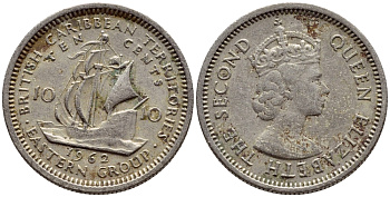 Британские Восточно-Карибские территории 10 центов 1962 Елизавета II (1952-2022), парусник KM 5 медно-никель 4387-1011