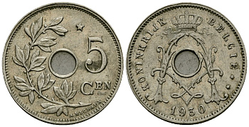 Бельгия 5 сантимов 1930 Belgie KM 67 медно-никель 4173-327