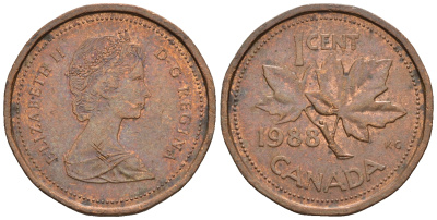 Канада 1 цент 1988 Елизавета II (1952-2022), кленовый лист KM 132 бронза 4609-227