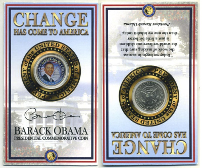 США 50 ЦЕНТОВ ND ПРЕЗИДЕНТ БАРАК ОБАМА, ЦВЕТНАЯ ЭМАЛЬ, БУКЛЕТ медно-никель UNC 06-081-56
