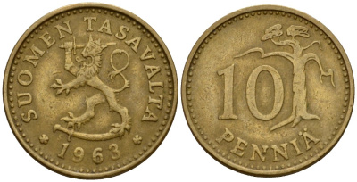 Финляндия 10 пенни 1963 KM 46 алюминиевая бронза 4602-264