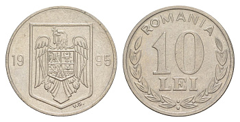 Румыния 10 леев 1995 KM 116 сталь плакированная никелем UNC 4635-223
