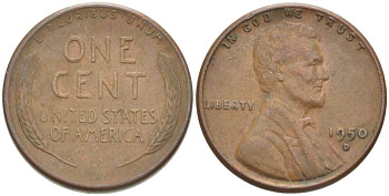 США 1 ЦЕНТ 1950 D, ЛИНКОЛЬН KM А132 медь цинк 218-955