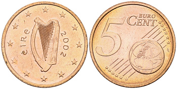 Ирландия 5 евроцентов 2002 KM 34 сталь плакированная медью 4147-717
