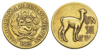 Перу 1 соль 1968 KM 248 латунь 4663-435