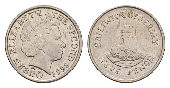 Джерси 5 пенсов 1998 башня Сеймур, Елизавета II (1952-2022) KM 105 медно-никель aUNC 4659-623