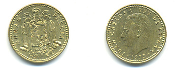 Испания 1 песета 1975 (80) Хуан Карлос I (1975-2014) KM 806 алюминиевая бронза 177-123