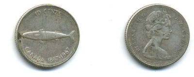 КАНАДА 10 ЦЕНТОВ 1967 РЫБА серебро 4-313
