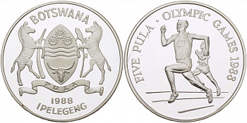 Ботсвана 5 пула 1988 XIV летние олимпийские игры в Сеуле, бег, тираж 25000 экз. КМ 21 серебро PROOF 1077-9-32