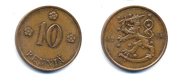 Финляндия 10 пенни 1936 республика (1918-1962) KM 24 медь 51-5516