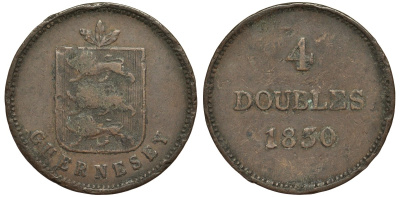 Гернси 4 дабла (дубля) 1830 KM 2 медь 4557-914