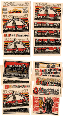 Шёппенштедт (Брауншвейг) полный набор из 10 нотгельдов (50 пфеннигов) 1921 Mehl Grabowski 1199.1a бумага UNC (пресс) 7556-60-1-2