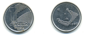 Бразилия 1 крузейро 1990 KM 617 нержавеющая сталь aUNC 93-747