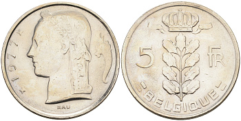 Бельгия 5 франков 1977 Belgique KM 134.1 медно-никель  UNC  4592-1226