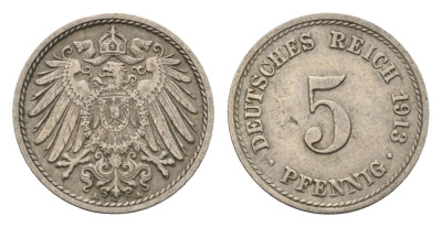 Германия 5 пфеннигов 1913 A KM 11, J. 12 медно-никель 4696-648