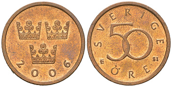 Швеция 50 эре 2006 Карл XVI Густав (1973- ) KM 878 бронза UNC 4618-252