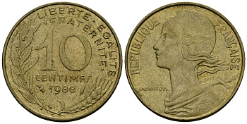 Франция 10 сантимов 1988 тип Marianne KM 929 алюминиевая бронза 4136-428
