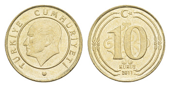 Турция 10 курушей 2011 Кемаль Ататюрк KM 1241 медь цинк никель 4647-615