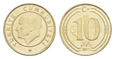 Турция 10 курушей 2011 Кемаль Ататюрк KM 1241 медь цинк никель 4647-615