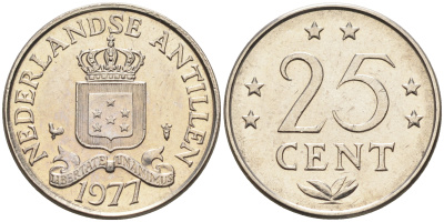 Нидерландские Антилы 25 центов 1977 Юлиана (1948-1980) KM 11 никель 4169-368