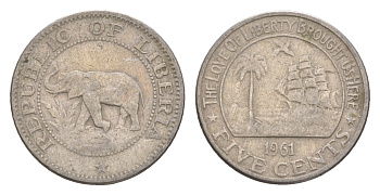 Либерия 5 центов 1961 KM 14 медно-никель 4659-445