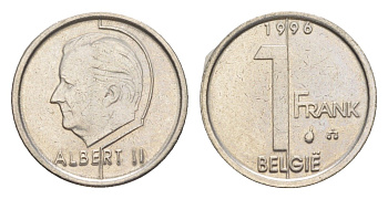 Бельгия 1 франк 1996 Belgie, Альберт II KM 188 сталь плакированная никелем 4173-635