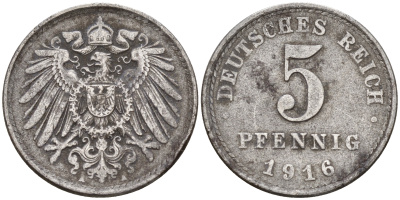 Германия 5 пфеннигов 1916 А KM 19 J. 297 железо    4152-1152