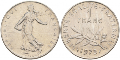 ФРАНЦИЯ 1 ФРАНК 1975 СЕЯТЕЛЬ KM 925.1 никель 186-345