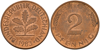 ФРГ 2 пфеннига 1983 J J.381a, KM 106a сталь плакированная медью    4598-867