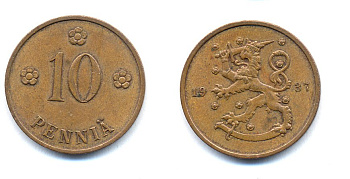 Финляндия 10 пенни 1937 KM 24 медь 51-5611