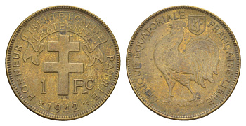 Французская Экваториальная Африка 1 франк 1942 KM 2 латунь 1522-1443