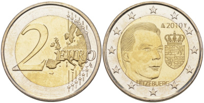Люксембург 2 евро 2010 Герб Великого герцога Люксембурга KM 115 биметалл UNC 00-00