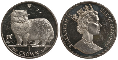 Остров Мэн 1 крона 1989 персидская кошка КМ 250 медно-никель UNC 1078-5-12