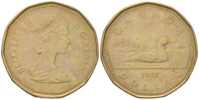 Канада 1 доллар 1987 Елизавета II (1952-2022), утка KM 157 никель плакированный алюминиевой бронзой 190-725